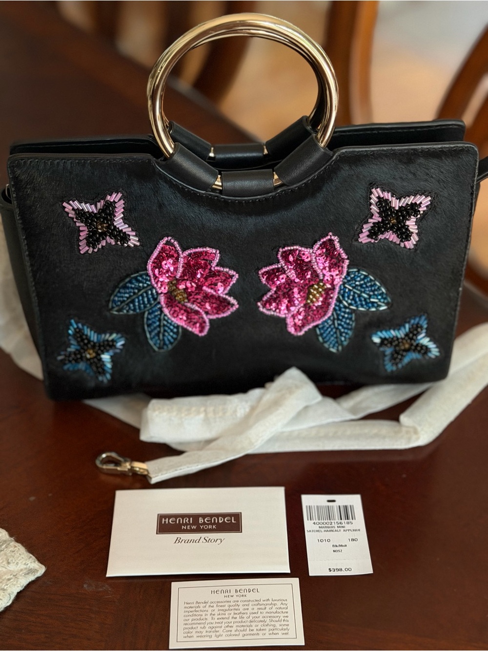 Stunning NWT Henri Bendel Marquis Black Calf Satchel with Chain Strap
